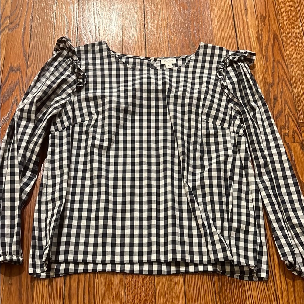 Navy and White Gingham Women's Top